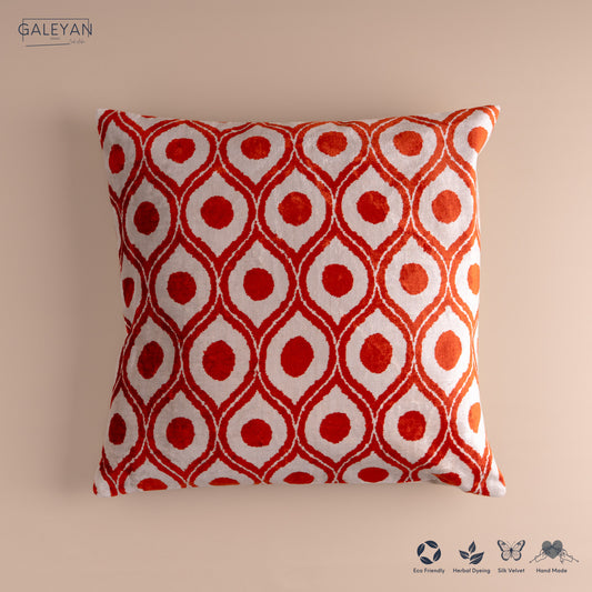 Silk Velvet Ikat Cushion – Off White/Red