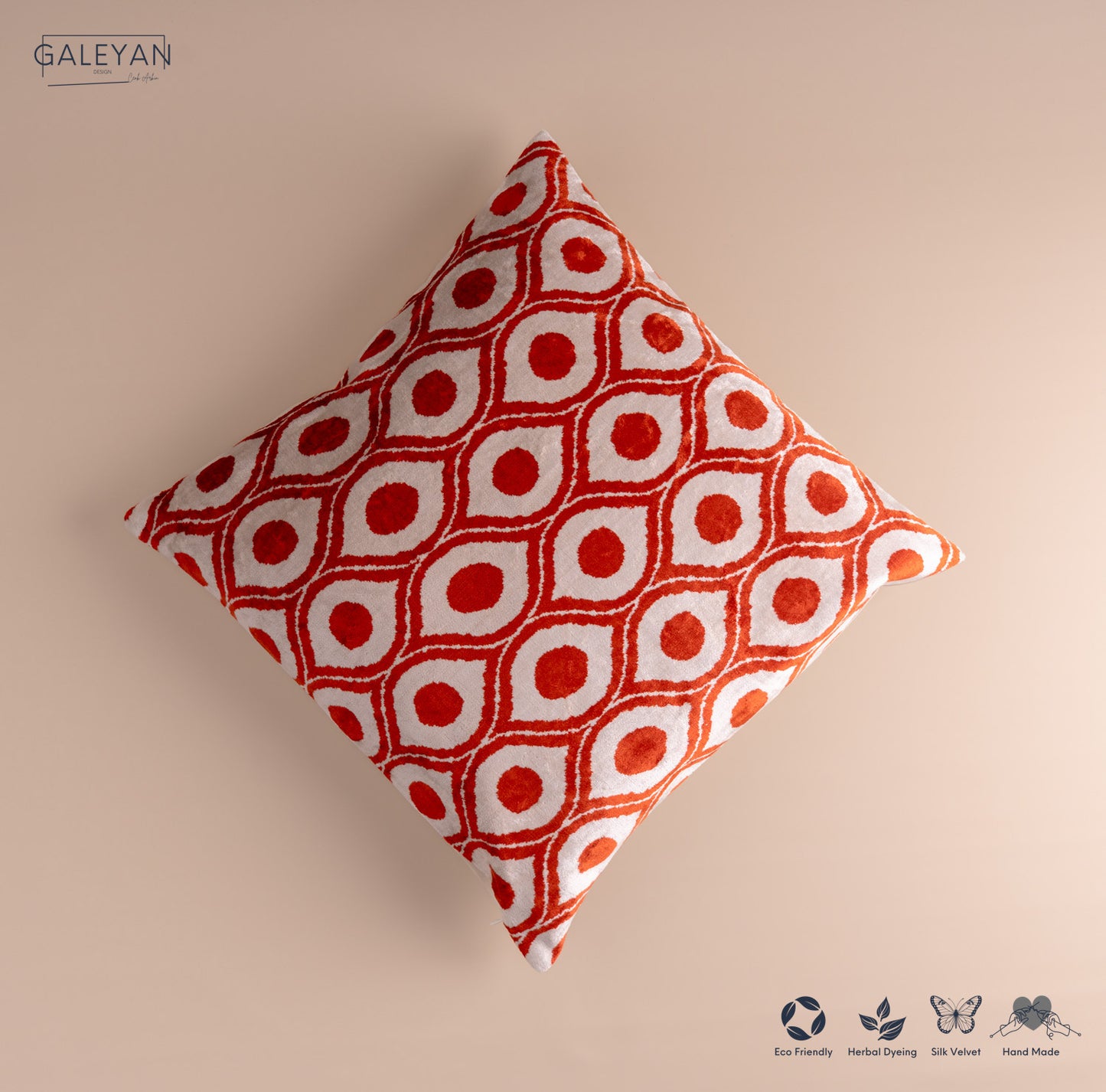 Silk Velvet Ikat Cushion – Off White/Red