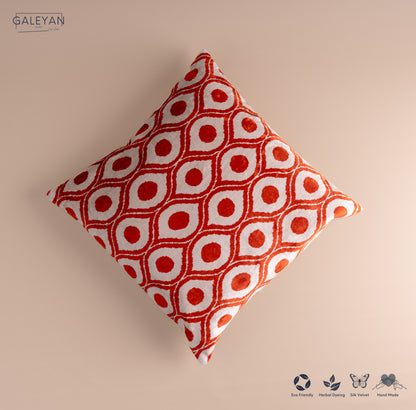Silk Velvet Ikat Cushion – Off White/Red