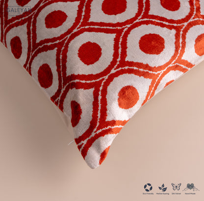 Silk Velvet Ikat Cushion – Off White/Red
