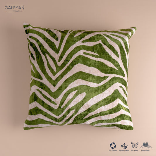 Silk Velvet Ikat Cushion – Off White/Green