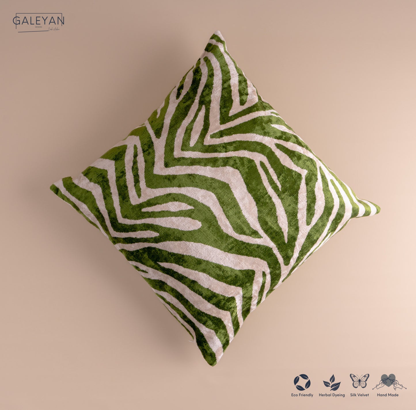 Silk Velvet Ikat Cushion – Off White/Green