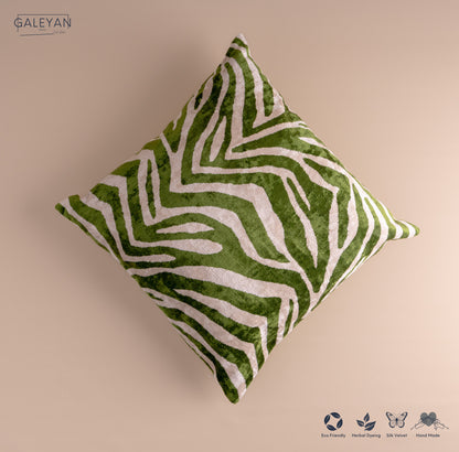 Silk Velvet Ikat Cushion – Off White/Green