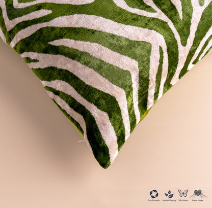 Silk Velvet Ikat Cushion – Off White/Green