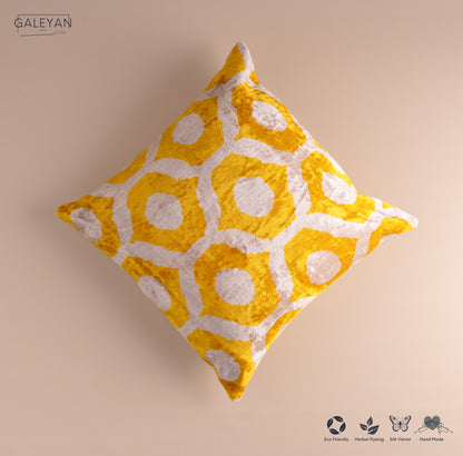 Silk Velvet Ikat Cushion – Off White/Yellow