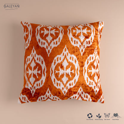 Silk Velvet Ikat Cushion – Off White/Amber