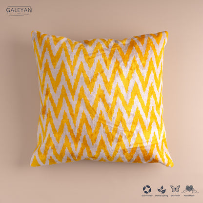 Silk Velvet Ikat Cushion – Off White /Yellow