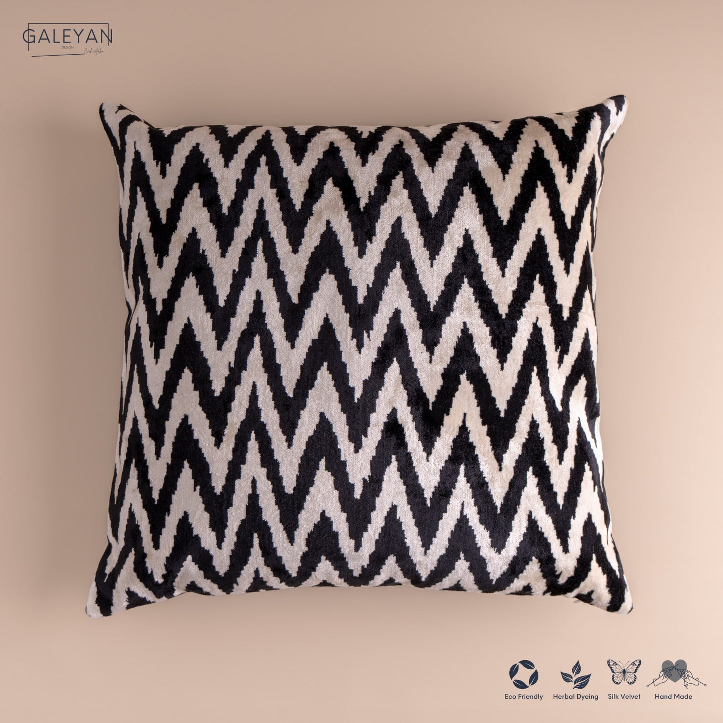 Silk Velvet Ikat Cushion – Off White /Black