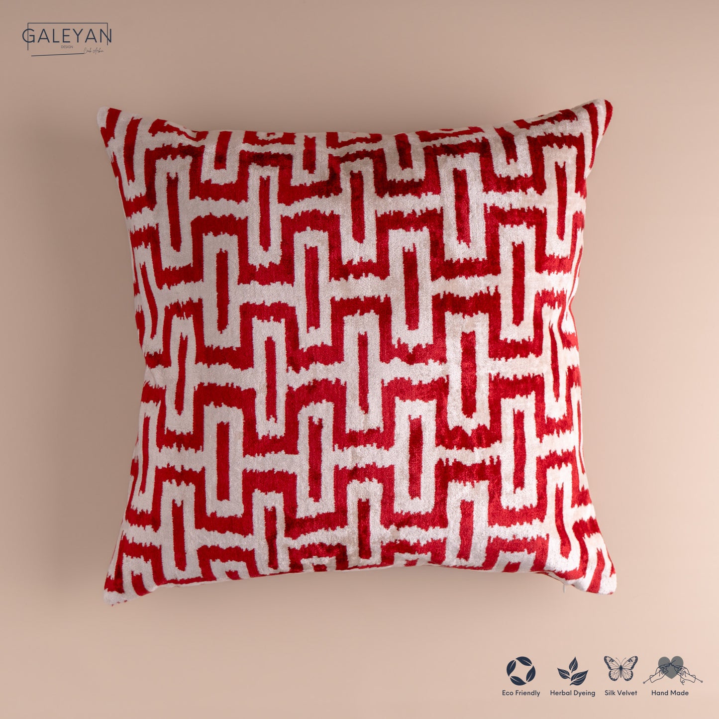 Silk Velvet Ikat Cushion – Off White /Burgandy