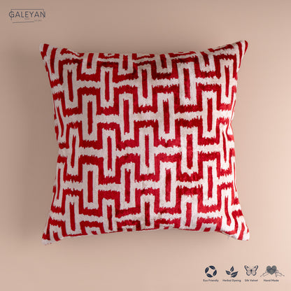Silk Velvet Ikat Cushion – Off White /Burgandy
