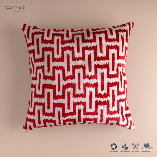 Silk Velvet Ikat Cushion – Off White /Burgandy