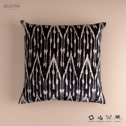 Silk Velvet Ikat Cushion – Off White /Black