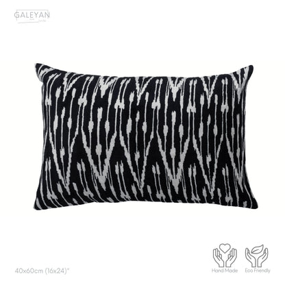 Luxury handmade ikat velvet pillow cover White & Black