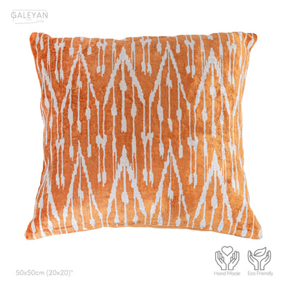 Luxury handmade ikat velvet pillow cover Off White & Cinnamon