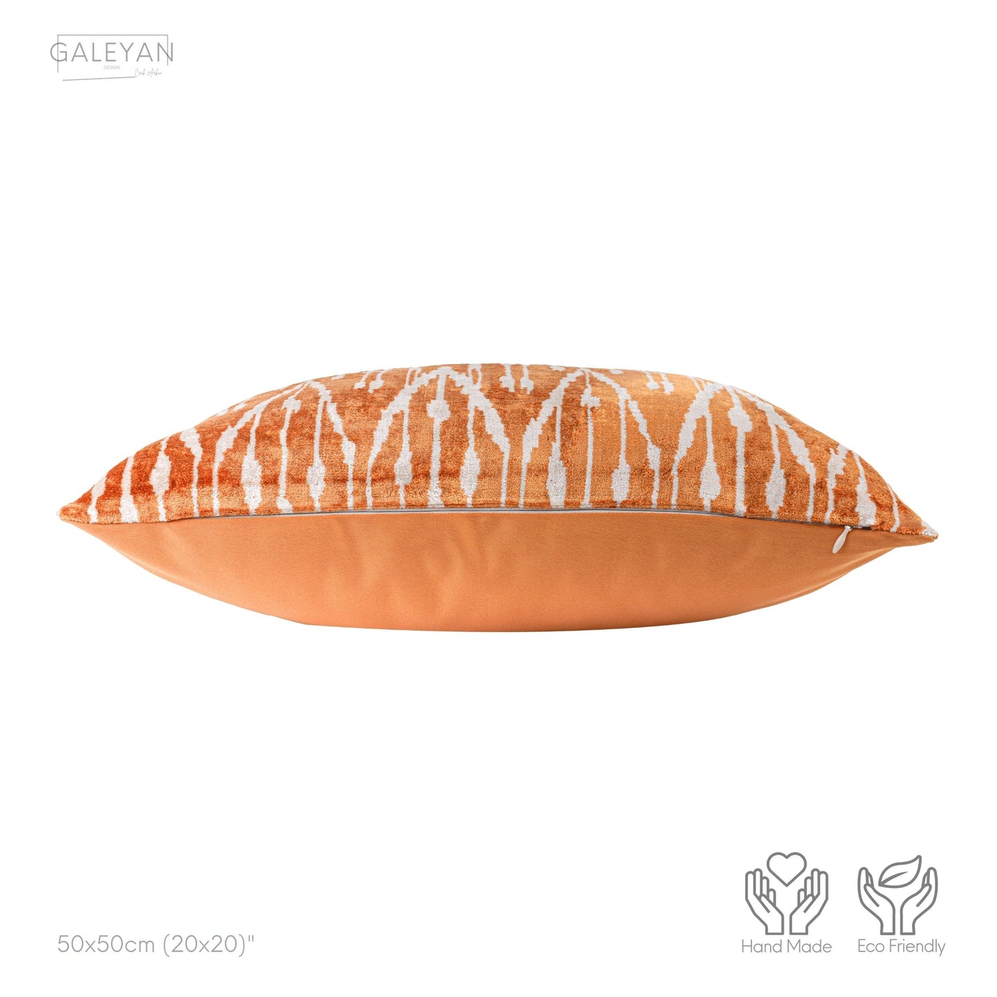 Luxury handmade ikat velvet pillow cover Off White & Cinnamon