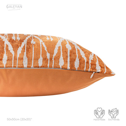 Luxury handmade ikat velvet pillow cover Off White & Cinnamon