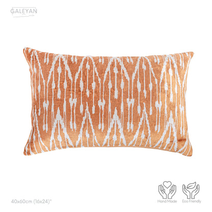 Luxury handmade ikat velvet pillow cover Off White & Cinnamon
