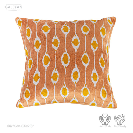Luxury handmade ikat velvet pillow cover Off White & Cinnamon