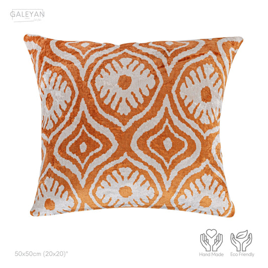 Luxury handmade ikat velvet pillow cover Off White & Cinnamon