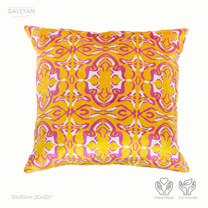 Luxury handmade ikat velvet pillow cover Yellow & Pink & White