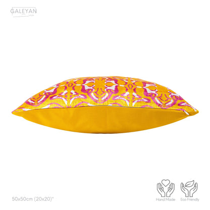 Luxury handmade ikat velvet pillow cover Yellow & Pink & White