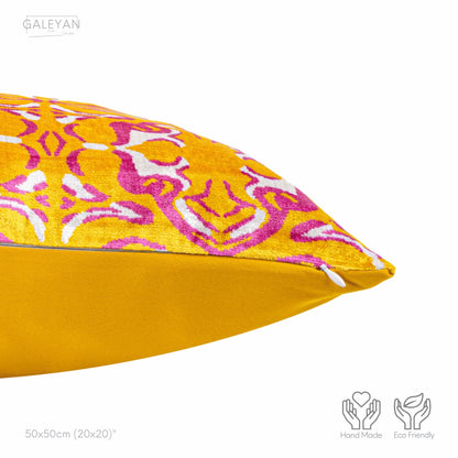 Luxury handmade ikat velvet pillow cover Yellow & Pink & White