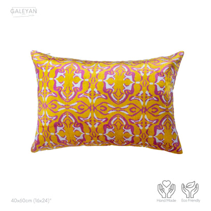 Luxury handmade ikat velvet pillow cover Yellow & Pink & White