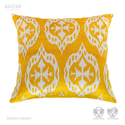 Luxury handmade ikat velvet pillow cover Yellow & White