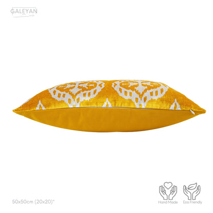 Luxury handmade ikat velvet pillow cover Yellow & White