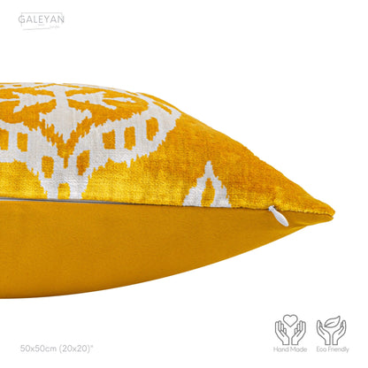 Luxury handmade ikat velvet pillow cover Yellow & White