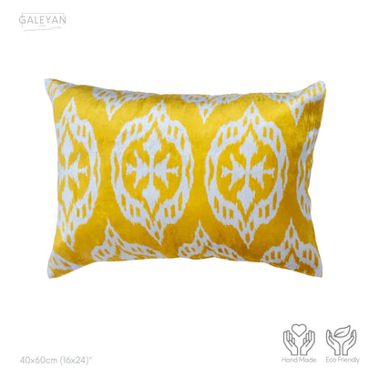 Luxury handmade ikat velvet pillow cover Yellow & White