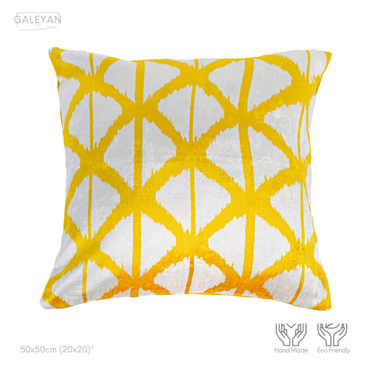 Luxury handmade ikat velvet pillow cover Yellow & White