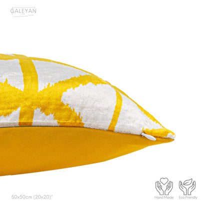 Luxury handmade ikat velvet pillow cover Yellow & White