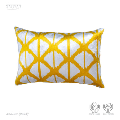 Luxury handmade ikat velvet pillow cover Yellow & White