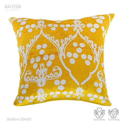 Luxury handmade ikat velvet pillow cover Yellow & White