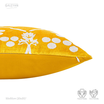 Luxury handmade ikat velvet pillow cover Yellow & White