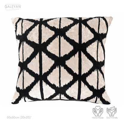 Luxury handmade ikat velvet pillow cover Black & White