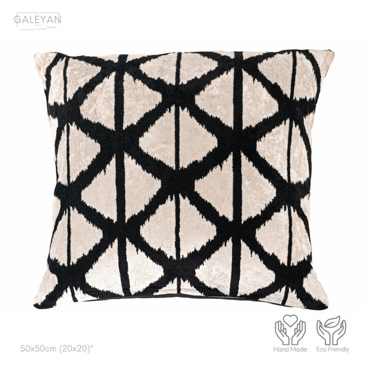 Luxury handmade ikat velvet pillow cover Black & White