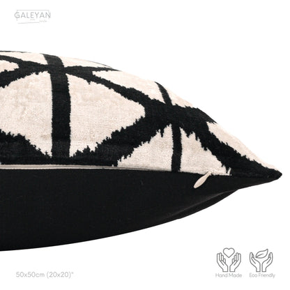 Luxury handmade ikat velvet pillow cover Black & White