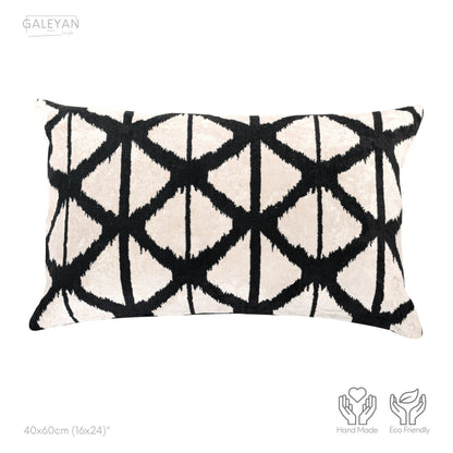 Luxury handmade ikat velvet pillow cover Black & White