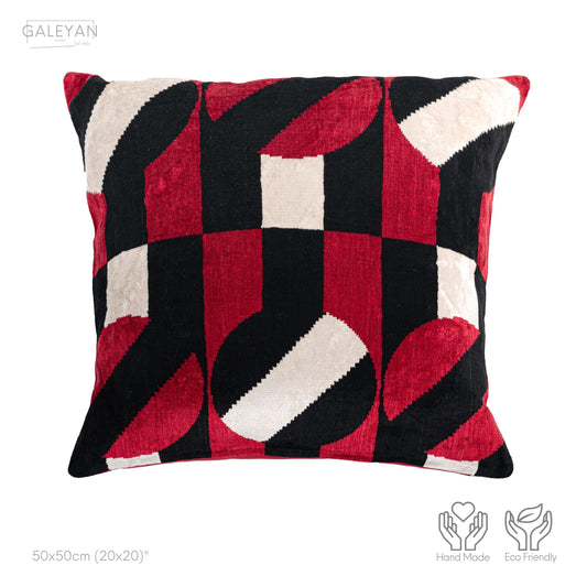 Luxury handmade ikat velvet pillow cover Black & White & Red