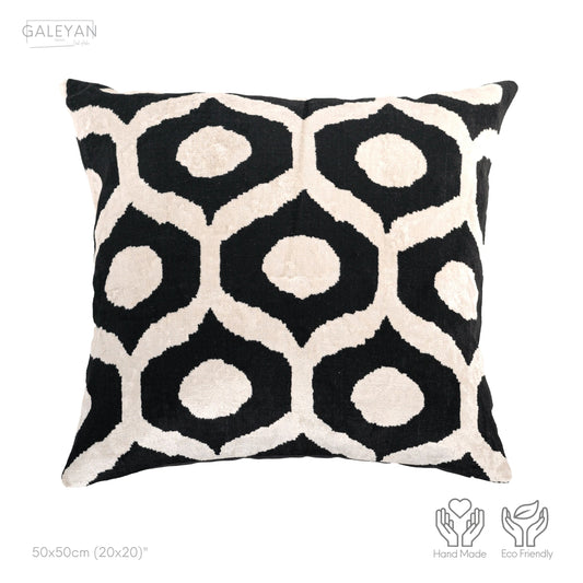 Luxury handmade ikat velvet pillow cover Black & White