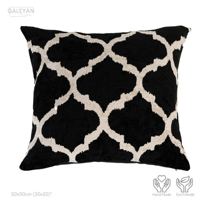 Luxury handmade ikat velvet pillow cover Black & White