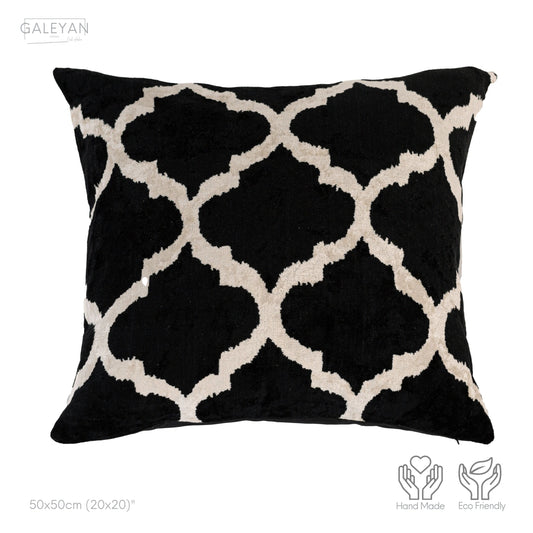 Luxury handmade ikat velvet pillow cover Black & White