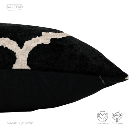 Luxury handmade ikat velvet pillow cover Black & White