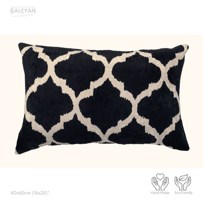 Luxury handmade ikat velvet pillow cover Black & White