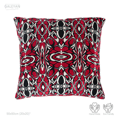 Luxury handmade ikat velvet pillow cover Black & White & Red