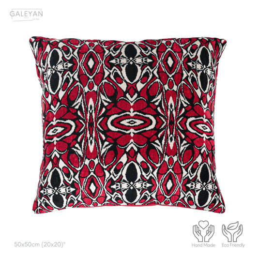 Luxury handmade ikat velvet pillow cover Black & White & Red