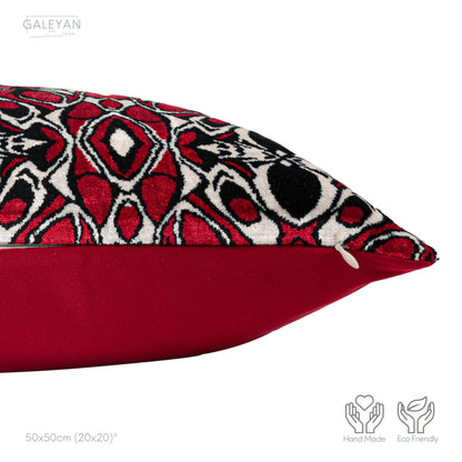 Luxury handmade ikat velvet pillow cover Black & White & Red