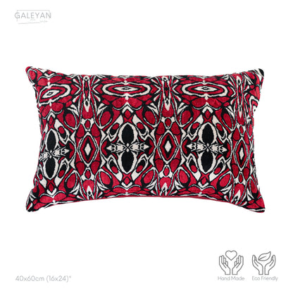 Luxury handmade ikat velvet pillow cover Black & White & Red
